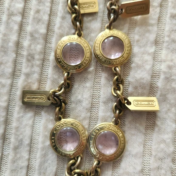 Vintage Rare Coach 1941 Pink Glass Snaphead Cabochon Necklace 🔥 - Picture 13 of 16